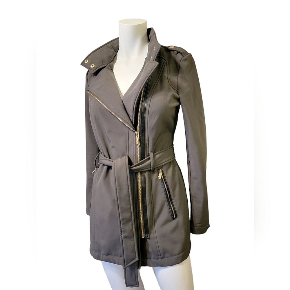 MICHAEL KORS Belted Asymmetrical Short Trench Coat Rain Jacket Gray XS